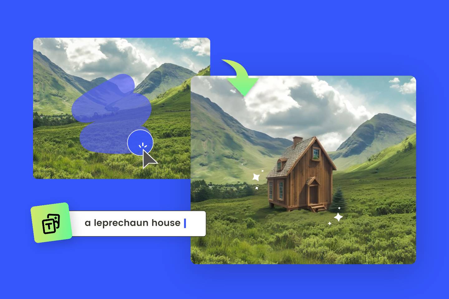 Ajouter une maison sur une image d'herbe avec le remplissage génératif IA de Fotor