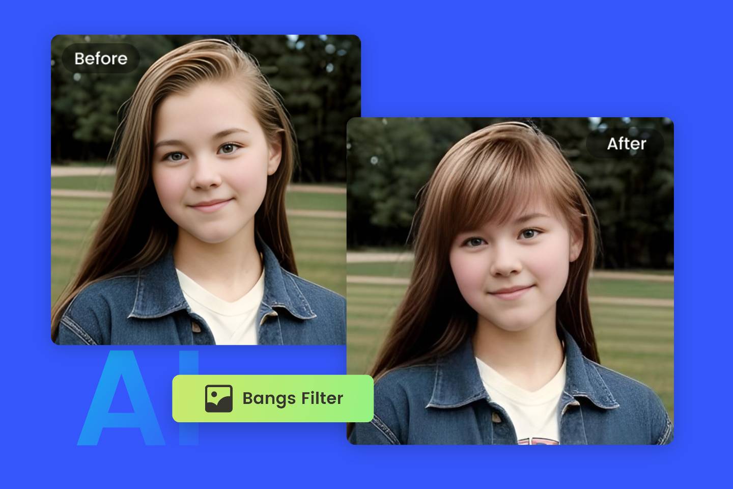 Ajouter une frange à clip sur la photo d’une fille grâce au filtre frange de Fotor