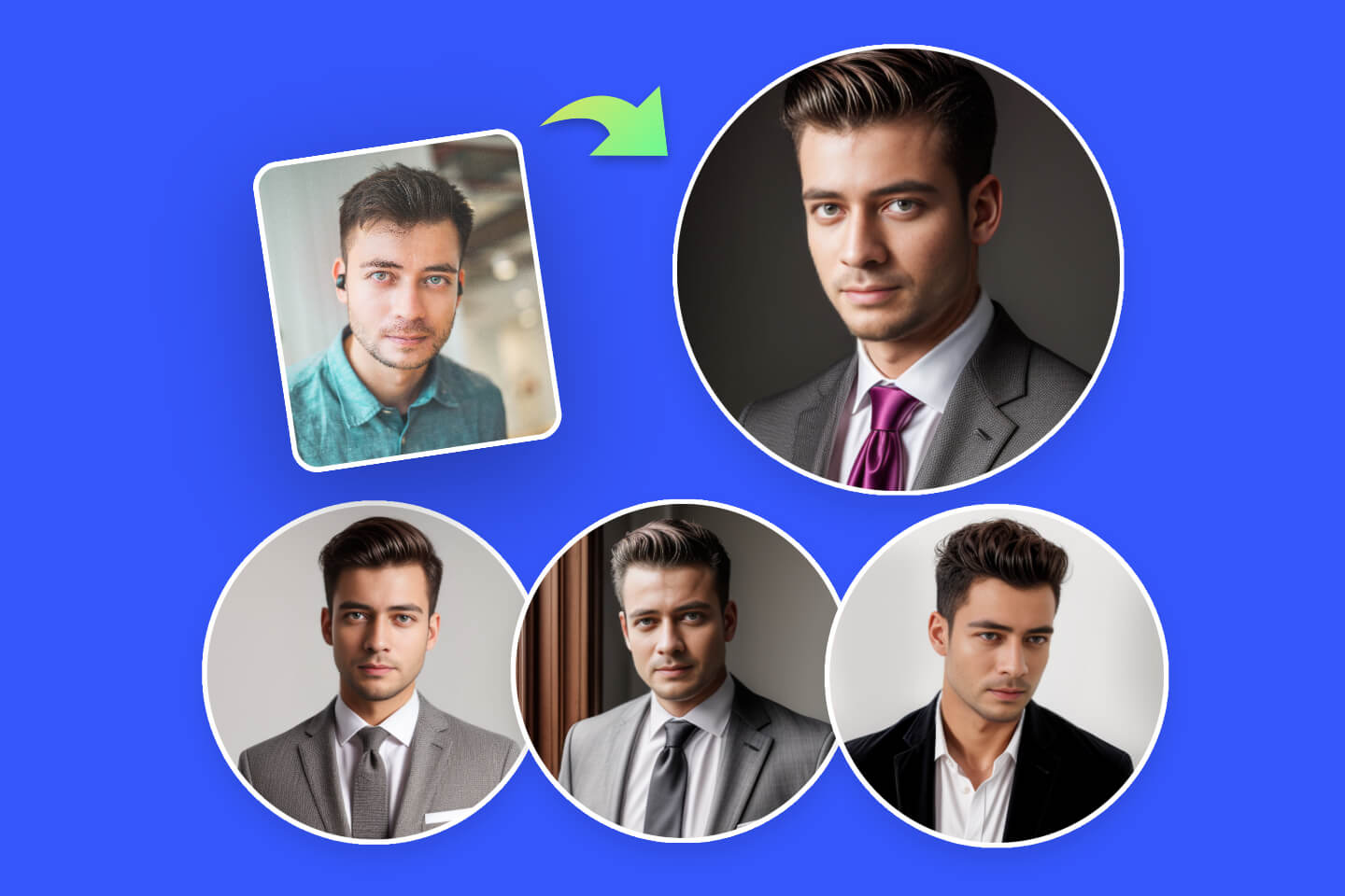 Convertissez un portrait masculin ordinaire en portraits professionnels générés par l'IA