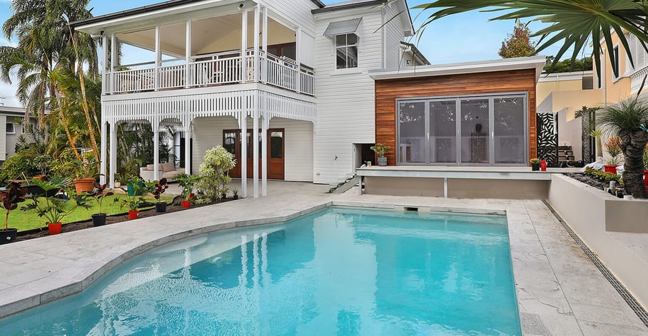House with pool real estate photography photo editing by Fotor color enhancement pool retouch