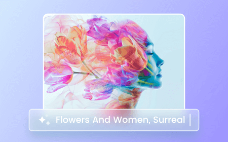 Image abstraite créative avec le profil d'une femme et des fleurs (générée par l'IA de Fotor)